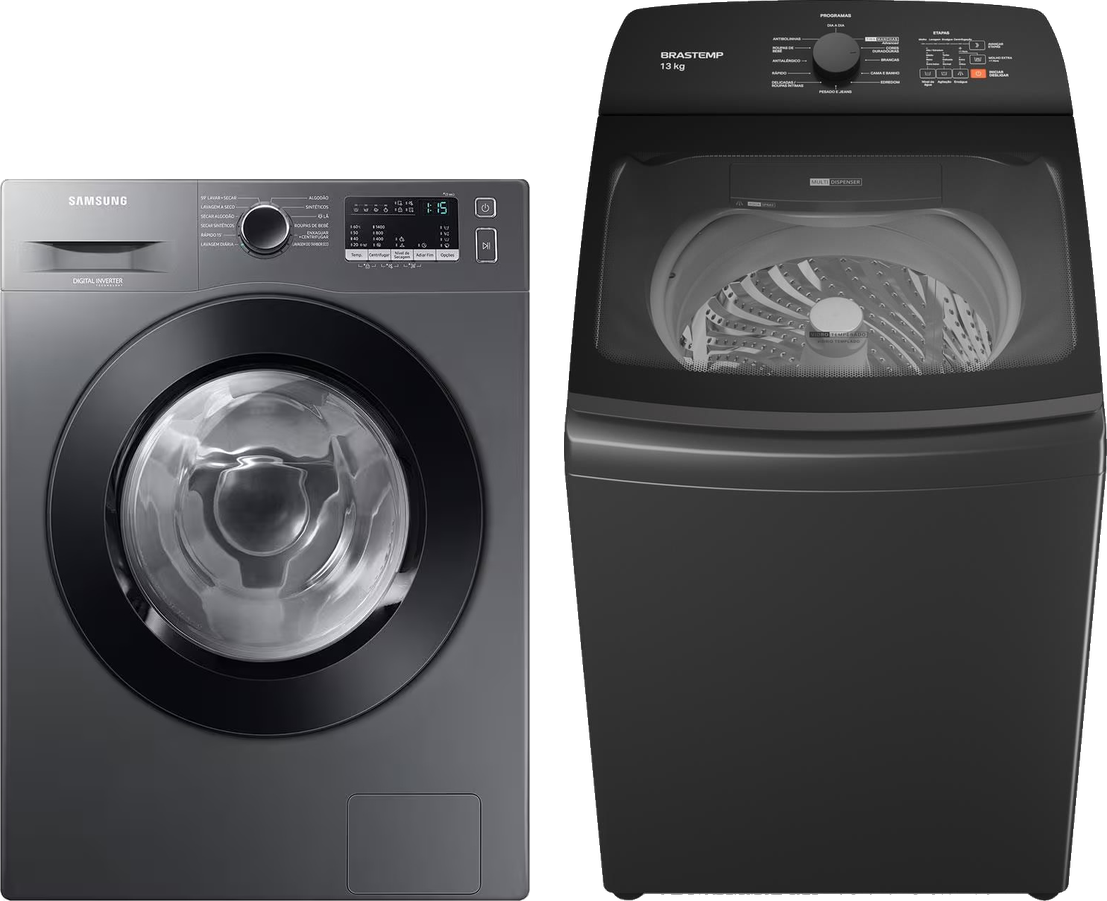 Linha completa de máquinas de lavar automáticas convencionais e modelos Lava & Seca Inverter atendidas por Rafael Alves